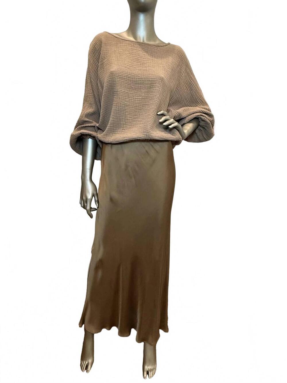 NEW BRYN WALKER women's long bias midi skirt in taupe